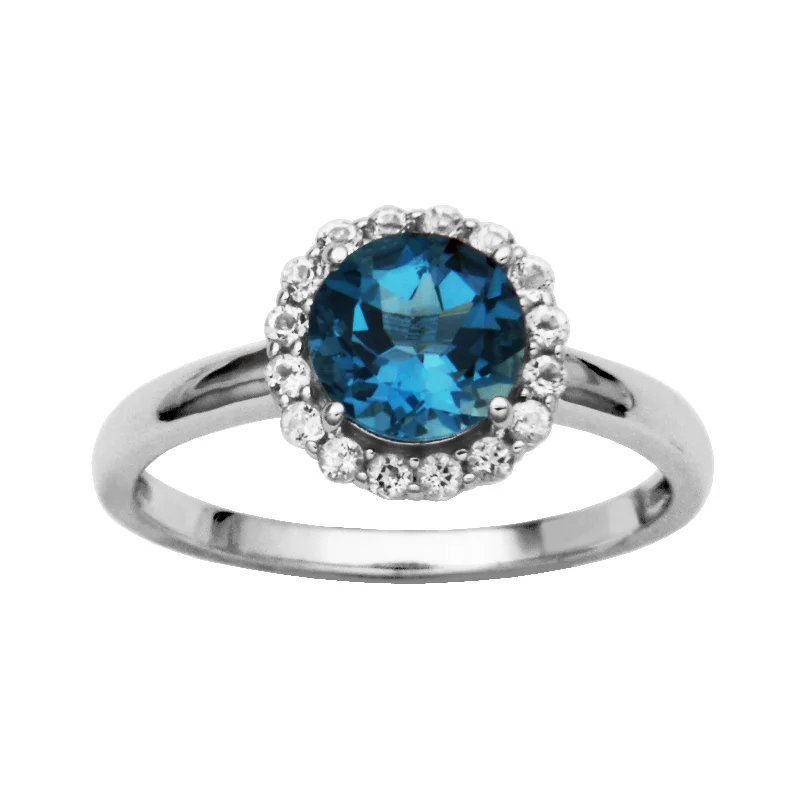 Birthstone rings with personalized stone finger picks -Sterling Silver London Blue Topaz & White Topaz Halo Ring by Samuel B.