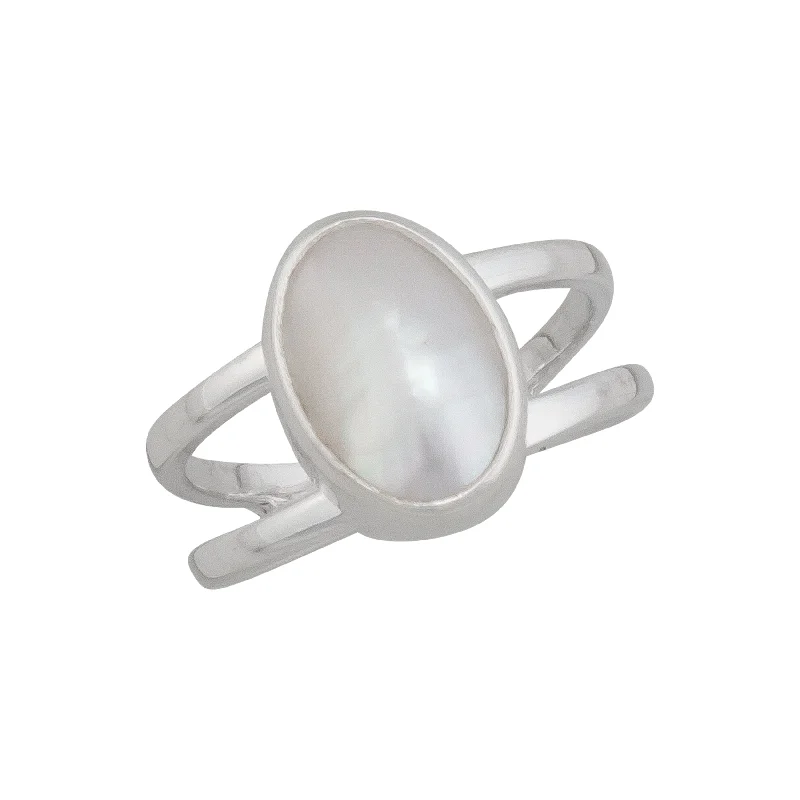 Quirky rings with offbeat stone finger designs -Sterling Silver Mabe Pearl Double Band Cuff Ring