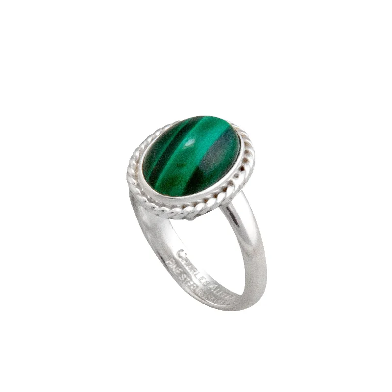 Rings perfect for kids with colorful stone accents -Sterling Silver Malachite Rope Adjustable Ring