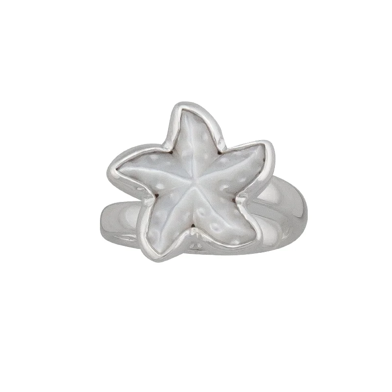 Gothic rings with dark stones for finger drama -Sterling Silver Mother of Pearl Starfish Petite Adjustable Ring