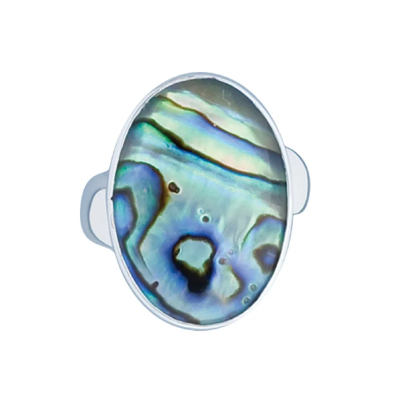 Rings featuring floral stones for delicate finger beauty -Sterling Silver Natural Abalone Adjustable Ring