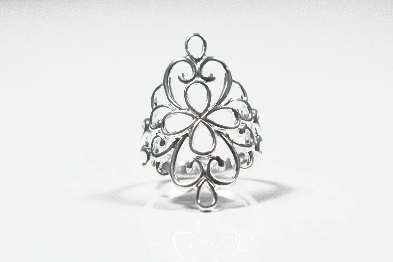 Rings inspired by flora with gemstone flower details -Sterling Silver Ornate Filigree Ring