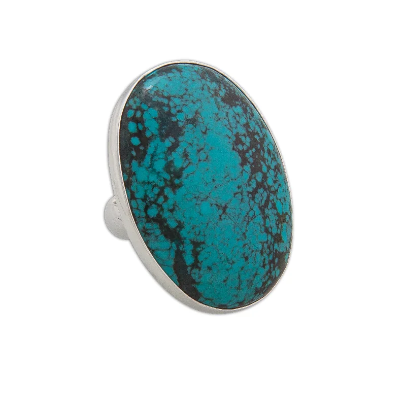 Retro rings with detailed bands for nostalgic appeal -Sterling Silver Oval Turquoise Adjustable Ring