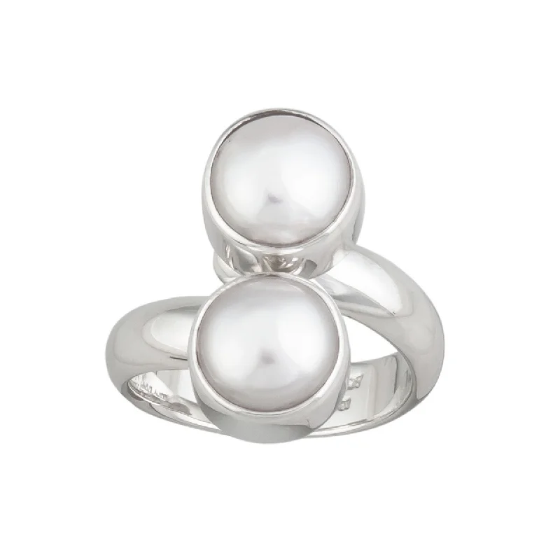 Matte rings with smooth finishes for subtle elegance -Sterling Silver Pearl Bypass Adjustable Ring