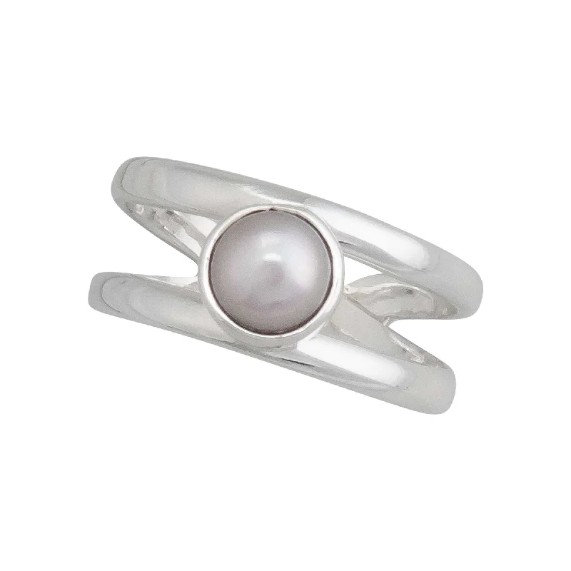 Rings with retro settings for vintage finger appeal -Sterling Silver Pearl Double Band Cuff Ring