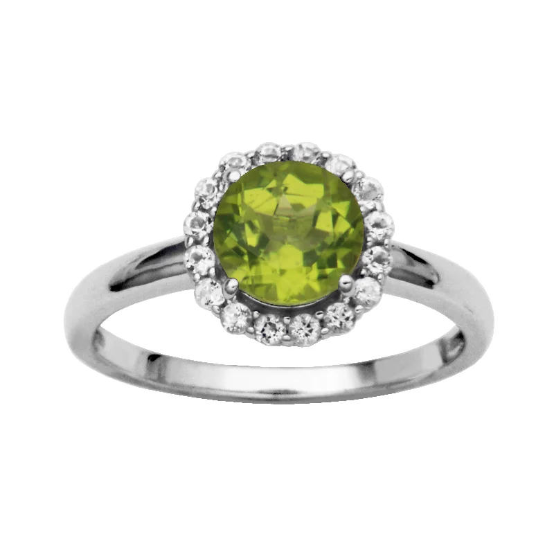 Rose gold rings for warm shimmering finger charm -Sterling Silver Peridot & White Topaz Halo Ring by Samuel B.