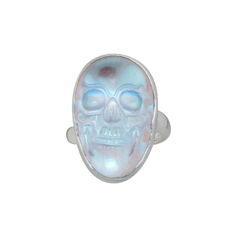 Rings with emerald stones for lush green radiance -Sterling Silver Petite Luminite Skull Adjustable Ring