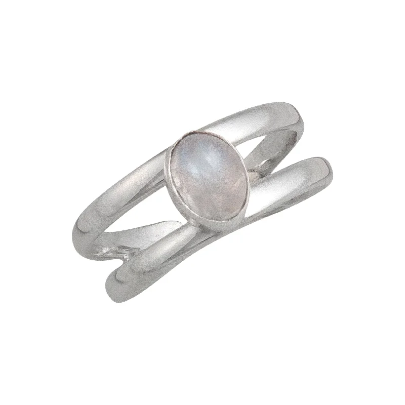 Rings featuring flexible bands for comfy finger fit -Sterling Silver Rainbow Moonstone Cuff Ring