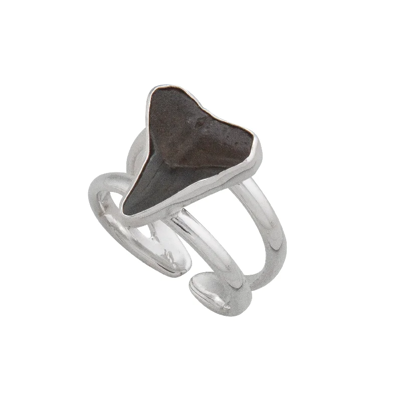 Dainty rings ideal for delicate finger embellishments -Sterling Silver Shark Tooth Double Band Cuff Ring