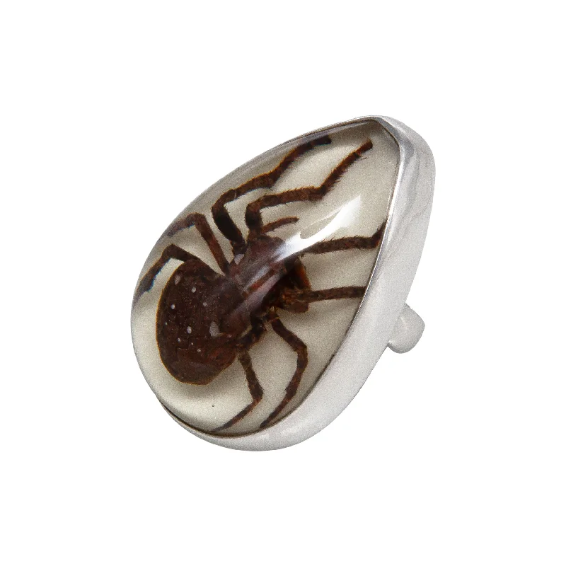 Rings featuring jade for serene green finger charm -Sterling Silver Recluse Brown Spider Glow in the Dark Adjustable Ring