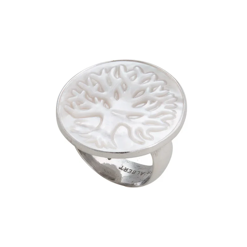 Rings inspired by stars with gemstone finger shine -Sterling Silver Mother of Pearl Tree of Life Adjustable Ring