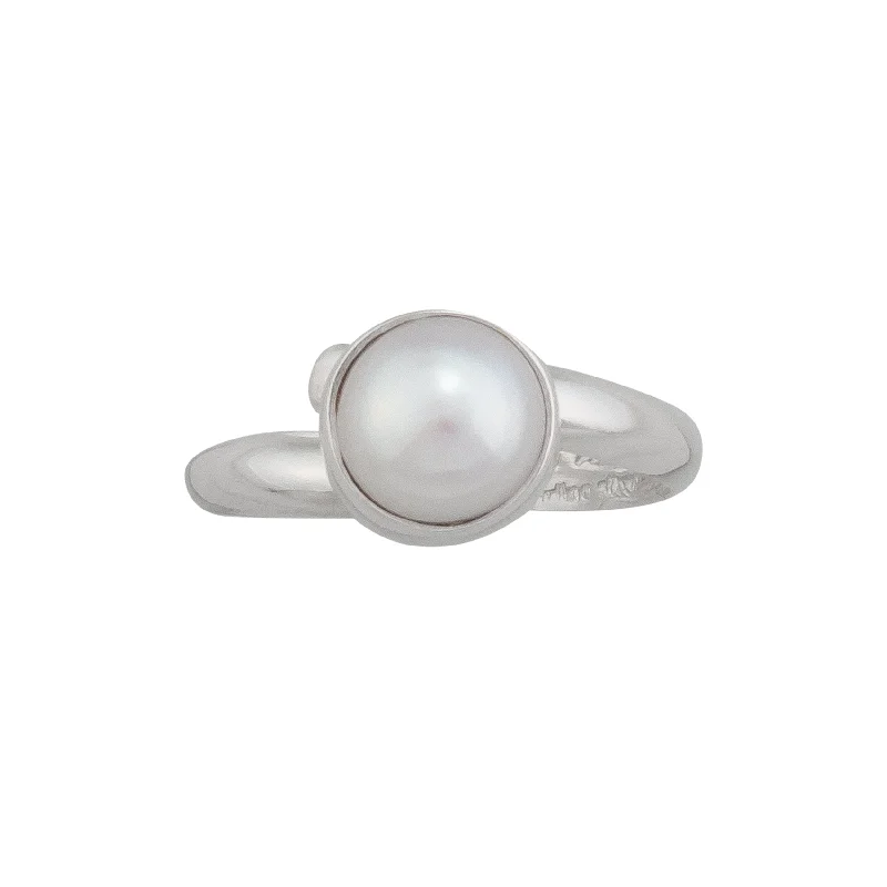 Rings with opal stones for iridescent finger beauty -Sterling Silver White Pearl Petite Adjustable Ring