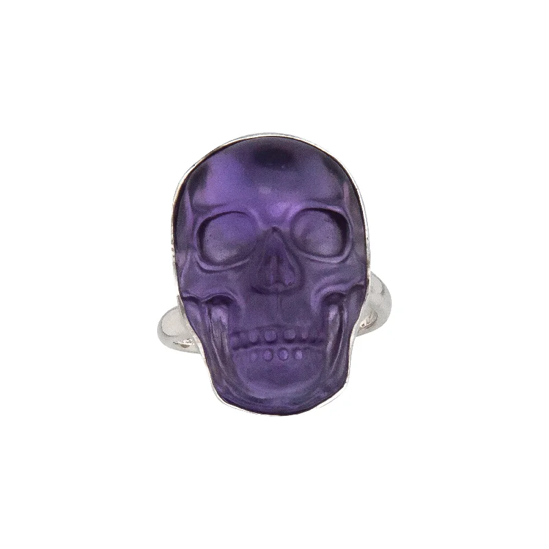 Rings perfect for romance with sweet stone details -Sterling Silver Amethyst XS Skull Adjustable Ring