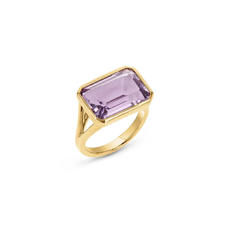 Rings featuring topaz for bright blue finger shine -The Joni 14k Gold Emerald Cut Ring - Amethyst