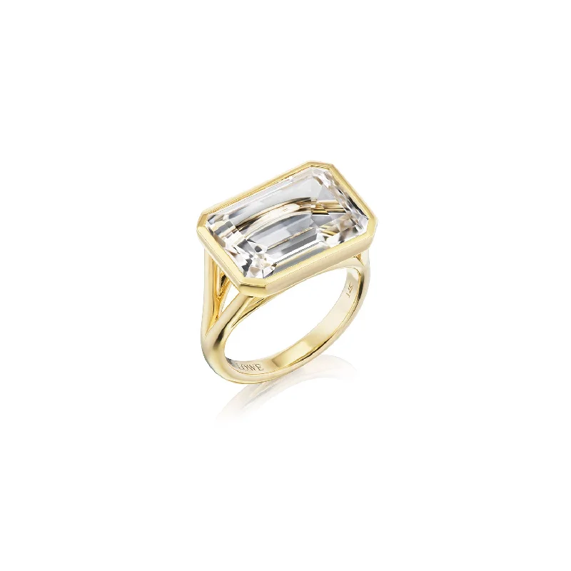 Soft rings with rose-cut stones for finger glow -The Joni 14k Gold Emerald Cut Ring - Crystal Quartz