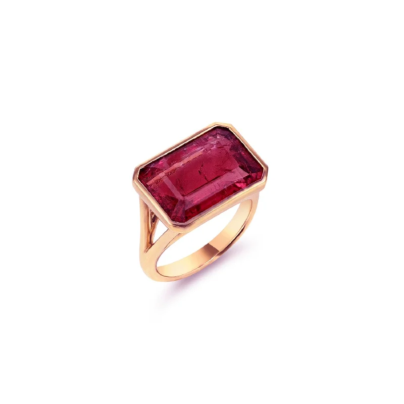 Rings featuring morganite for soft pink finger glow -The Joni 14k Gold Emerald Cut Ring - Pink Tourmaline "One of a Kind"