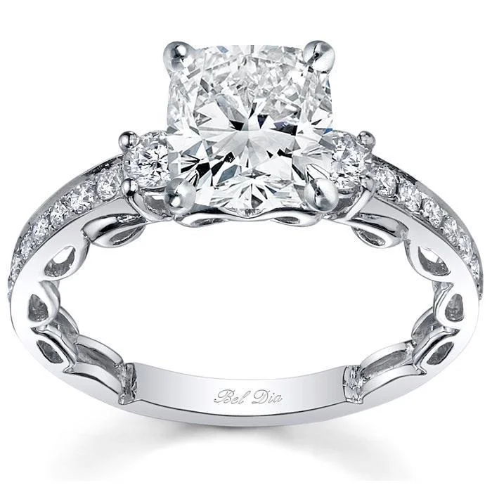 Silver rings offering budget sparkle for every finger -Three Stone Engagement Ring Setting with Diamond Band