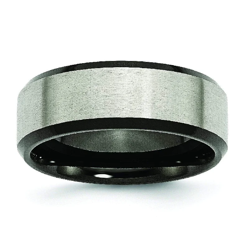 Rings with thin bands for light finger wear -Titanium Ring with Black Edges & Matte Finish in 8mm