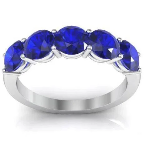 Natural rings with raw stones for organic appeal -2.00cttw Shared Prong Blue Sapphire Five Stone Ring