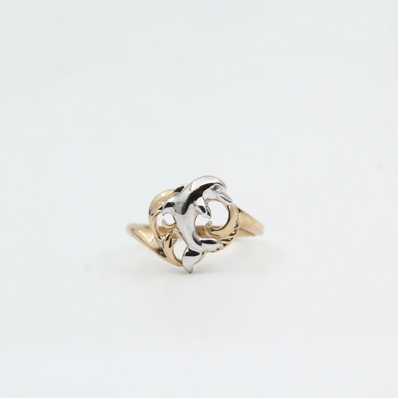 Rings featuring pearls for classic finger sophistication -Two Tone Dolphin Ring