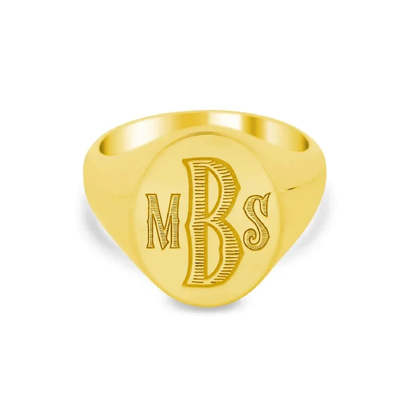 Rings featuring citrine for golden finger radiance -Vintage Woodcut Three Letter Monogram Signet Ring for Women