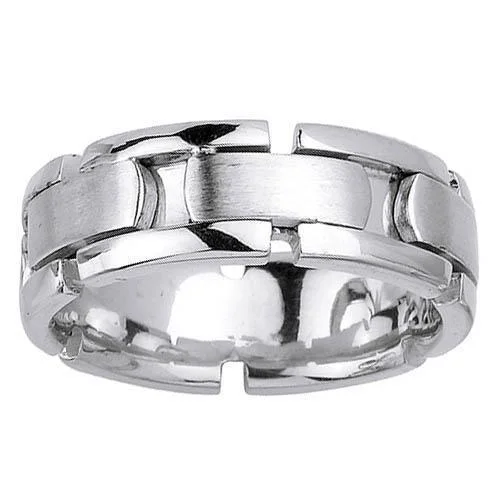 Rings great for events with special stone accents -White Gold Mens Wedding Ring with Handmade Design in 8mm